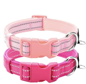 Azusa 2 Pk Reflective Soft Neoprene Dog Collars Pink SZ XS - Picture 1 of 6