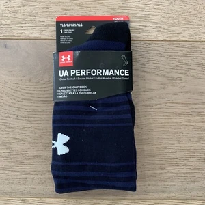 Under Armour UA Performance Soccer Socks OTC Youth Size Large YLG Navy Blue - Picture 1 of 4