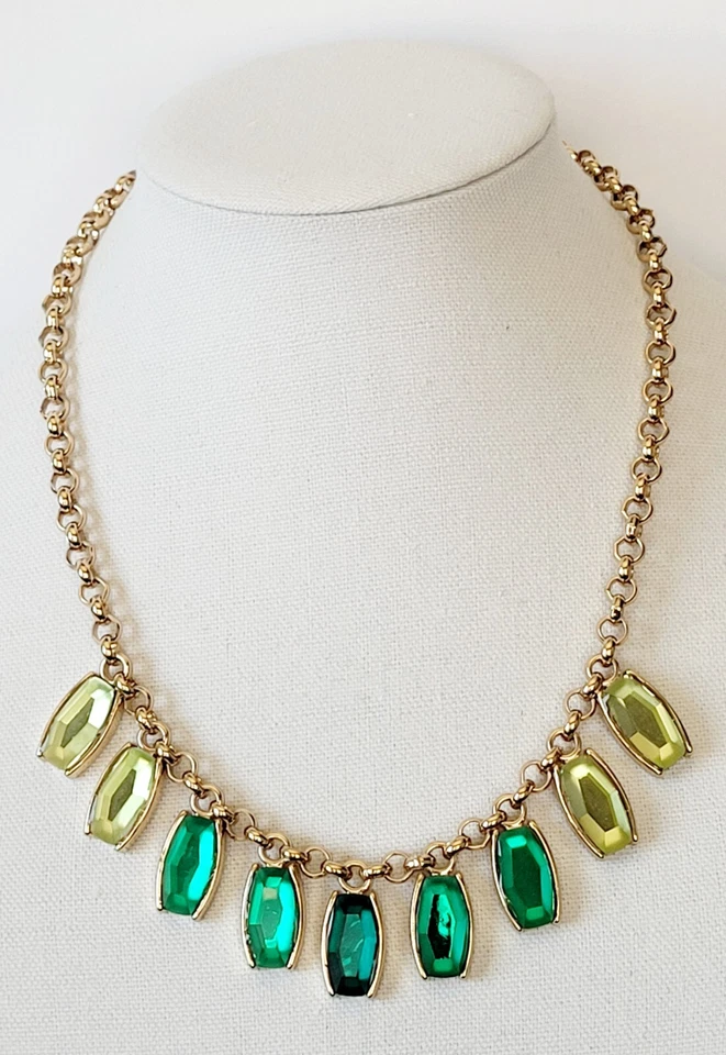 Collar Colgante Coldwater Creek Mujer Tono Dorado Gota Verde Ovalado Cabujón Piedra Foto 1 de 1