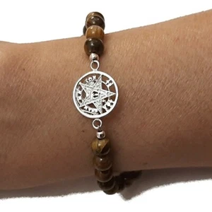 Armband Tetragrammaton Silber Gesetz 1,5 CM Mit Auge Des Tiger 6 MM Und Etui - Picture 1 of 5
