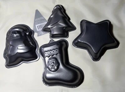 6) 4 Mini Backform-Motivbackform Stiefel Nikolaus Stern Tannenbaum antihaft - Bild 1 von 2