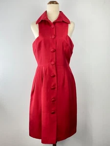 Alex Perry - 100% Silk Red Crepe Sleeveless Collared Button Up Dress A-Line 10 - Picture 1 of 13