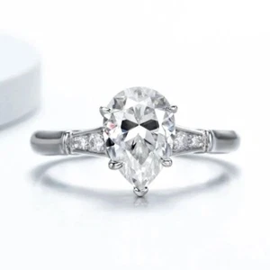 Pear 2ct Lab Created Engagement Ring 18K Gold D Colour Diamond Test Pass US:5 - Picture 1 of 9
