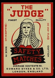 Matchbox Label The Judge, hecha en Holanda. Etiqueta tamaño 10cm x 7cm - Imagen 1 de 1