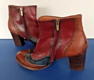 Pikolinos Ankle Leather Boots Tri Colour Cowboy Heels Ladies Size UK 6 - Picture 1 of 13
