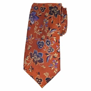 JOSEPH ABBOUD Mens Silk Floral Tie Terracotta Orange Woven 3.0 Classic Necktie - Picture 1 of 4
