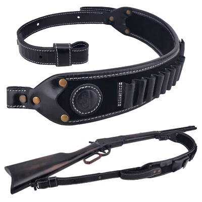 Leather Cow Hide Rifle Ammo Cartridge Shell Holder Gun Sling, Stitch Straps USA - Image 1 of 4