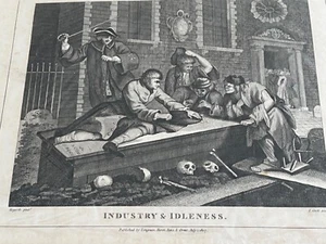 William Hogarth 1808 engraving Drinking gambling grave robbery Industry Idleness - Picture 1 of 6