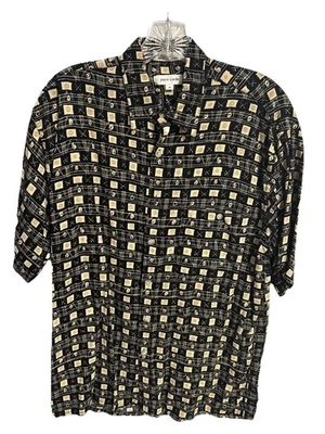 Pierre Cardin Men's Rayon Short Sleeve 100% Rayon Black And Tan Button Down - Image 1 of 4