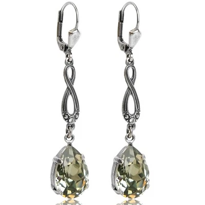 Jugendstil Ohrringe Markenkristalle Silber Ohrhänger Grau-Grün NOBEL SCHMUCK - Bild 1 von 4