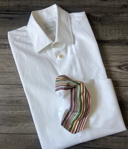 PAUL SMITH WHITE SHIRT COLLAR SIZE 15" SIGNATURE STRIPE CUFF DETAIL BNWT - Picture 1 of 11