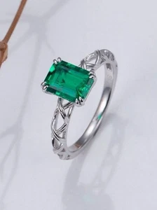 2 Ct Emerald Cut Lab Created Emerald 925 Sterling Silver Ring - Picture 1 of 4