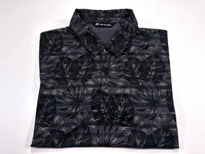 Travis Mathew XL All Over Floral Leaf Blätter Streifen grau schwarz Kurzarm Polo - Bild 1 von 4