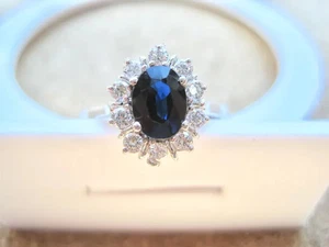 4.50 Ct Oval Cut Natural Sapphire & Diamond Wedding Ring 18K White Gold Size Q - Picture 1 of 9
