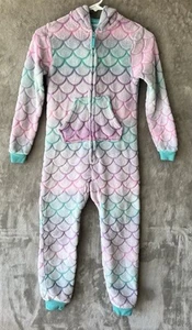 Cat & Jack Pajamas Girl's Large 10/12 Multicolor Fleece Hooded One Piece Mermaid - Picture 1 of 6