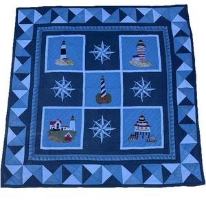 Donna Sharp Lighthouse Tour Queen Quilt nur 93”X94” blau bunt Patchwork - Bild 1 von 9