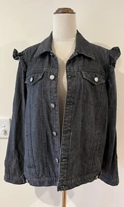 The Fifth Label Denim Jacket Black Jean Jacket With Frill Shoulders Size S - Picture 1 of 3