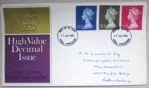 GB Stamps: QEII 10p, 20p, 50p Machins on 1970 FDC. FREEPOST. - Picture 1 of 1