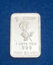 ROSE- 1 GRAM GR G .999 Fine Pure Solid Silver Bullion Bar