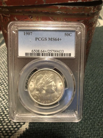 1907 p barber half dollar PCGS MS-64+ Cover