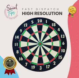 DART BOARD ROUND EDIBLE BIRTHDAY CAKE TOPPER DECORATION PERSONALISED - Picture 1 of 13