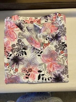 Women’s uniform scrub top size medium pink floral - Image 1 of 2