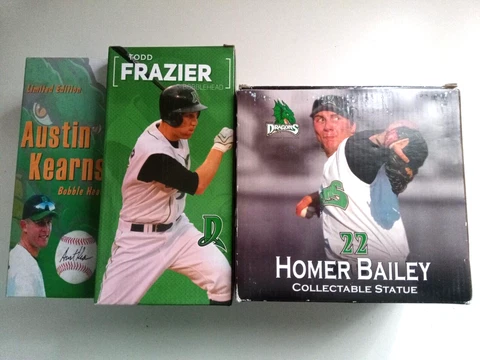 Dayton Dragons Austin Kearns & Todd Frazier Bobbleheads + Homer Bailey Statue Cover