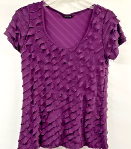 Lavish Women's Size M Short-Sleeve Round-Neck Ruffle T-Shirt Bluse Top Purple - Picture 1 of 5