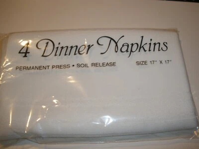 NEW Bardwil 4 White Dinner Napkins Permanent Press Soil Release 17" x 17" (SU88) - Image 1 of 2