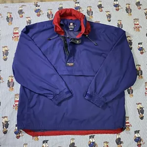 Vintage Chaps Ralph Lauren Navy Red Anorak Windbreaker Jacket Adult XL Hooded - Picture 1 of 9