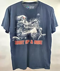 2010 Liquid Blue T Shirt Biker Shut Up And Ride Black Large Shirt Skeleton - Picture 1 of 5