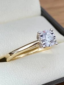 9ct Gold Ring Diamond Solitaire 9 Carat 1 Stone 375 9K Gold Goldsmiths with Box - Picture 1 of 17