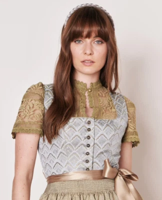 Dirndlbluse Krüger Gr. 38, Benedicta schilf grün hochgeschlossen Spitze moosgrün - Bild 1 von 4