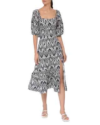 Vestido midi Bagatelle mangas abullonadas estampado Ikat precio de venta sugerido por el fabricante $155 Foto 1 de 4