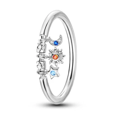 MULA European Sun Stars Moon Finger Ring AAA CZ For Women Jewelry Silver Plated - Image 1 of 4
