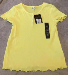 Art Class Girls Size L (10/12) Yellow Short Sleeve Ribbed Henley Shirt Brand New - Picture 1 of 8