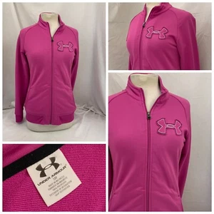 Under Armour Track Jacket Womens S Pink Full Zip 100% Poly Mint YGI T1-678 - Picture 1 of 10