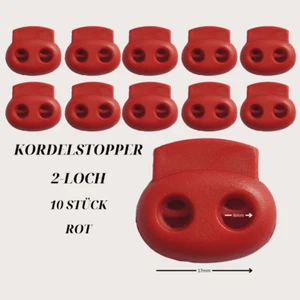 10 Kordelstopper 2-Loch rot 17mm - 4mm Durchmesser Anorak Schnürsenkel stopper - Bild 1 von 3