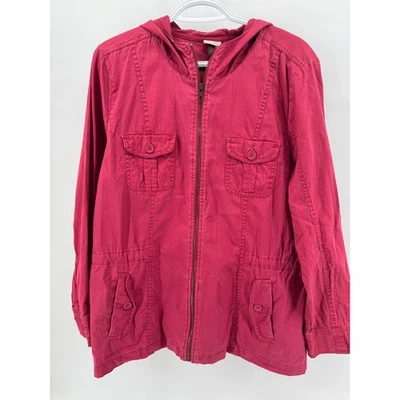 Sonoma Women's Crimson Red Hooded Utility Jacket Size L Zip Front Casual - Image 1 of 4