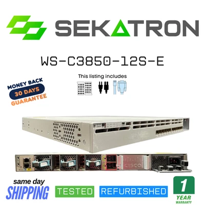 🔀Cisco WS-C3850-12S-E • 12× SFP Gigabit + 4× 10G SFP+ Uplinks (IP Services) ⚡ - Image 1 of 2