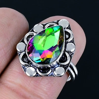 Anillo Místico Arco Iris Topacio 925 Chapado en Plata Hecho a Mano de EE. UU. Talla 7 Foto 1 de 3