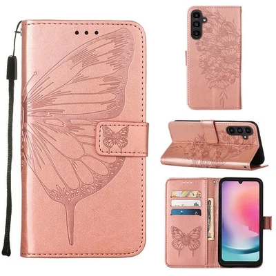 For Various Phone Embossing Butterfly Leather Card Wallet Case Flip Stand Cover - Image 1 of 4