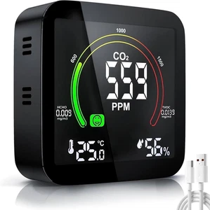 Rivelatore CO2 Monitor Rilevatore Gas 5 in 1,  Igrometro Umidità Casa Termometro - Foto 1 di 12
