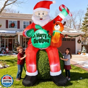 Christmas Inflatables Decorations Outdoor, 8FT Rooftop Santa Clau - Picture 1 of 5