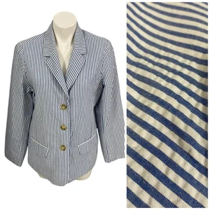 The TOG Shop Blazer Womens 12 Blue Seersucker Jacket Office Corpcore Career Work - Picture 1 of 16