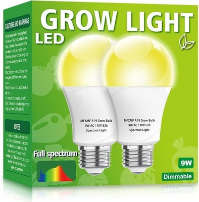 2 Pack LED Grow Light Bulbs A19 Bulb, Full Spectrum Plant Light Bulb, 9W E26 Gro - Image 1 of 4