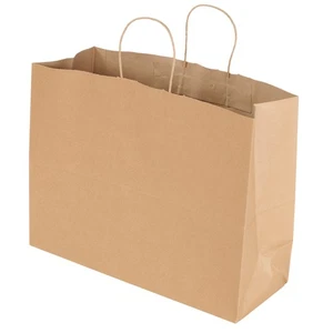 Large Natural Brown Kraft Paper Grocery Shopping Bags (16”L x 6”D x 12 ½”H) - Picture 1 of 2