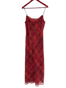 Max Studio Damen rot gold Wellenstrich Wasserfallausschnitt Spaghettiträger Maxikleid LAR - Bild 1 von 6