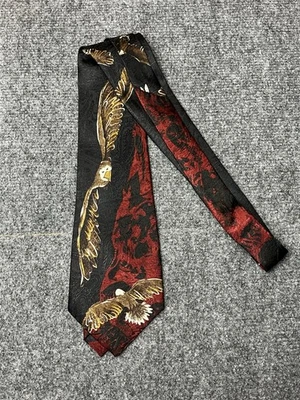 Corbata vintage con estampado de águila de seda Florence - cachemira roja y negra, hecha en Corea Foto 1 de 4
