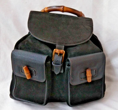 Auth Gucci Backpack Bamboo Suede Black from Japan 2222 7042 - Image 1 of 4